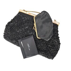 Vintage Bag by Josef Black Beaded Inlay Abalone Shell Evening Bag Handmade in HK